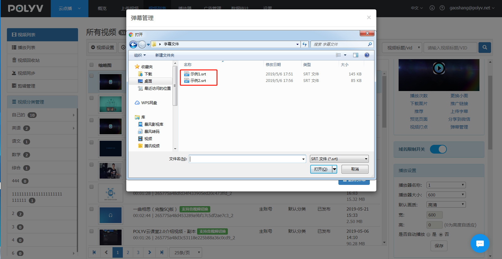 选择srt文件